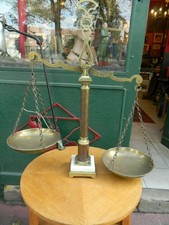 Balance de pharmacien Apothicaire XIX ème Siècle Laiton Marbre 80 cm