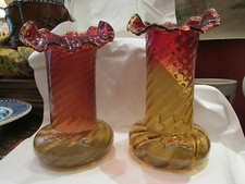 ancienne paire de grands vases art nouveau ep 1900 en verre torsadé coloré pate