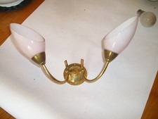 APPLIQUE DOUBLE  1940-  METAL et VERRE OPAQUE BLANC ROSé - LUMINAIRE
