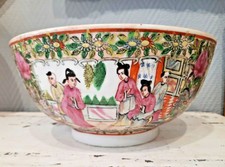 Porcelaine Chine coupe vasque Canton fin XIX personnages fleurs oiseaux 390A