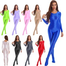 Sexy Clubwear Costume Femme Body Brillant Combinaison Catsuit à Manches Longues