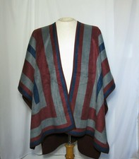 WOOLRICH Women OS Blanket Wrap Poncho Reversible Stripe Solid Southwestern Cozy