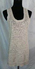 JOAN VASS Nordstrom Beige Top Blouse Sleeveless Open Knit Woven SZ Medium Tunic