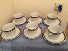 Tasse à café x6 avec soucoupe, porcelaine fine, décor géométrique TBE