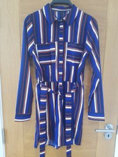 Pinstripe Combi Combinaison Bleu Orange Blanc Chemise à Manches Longues Short Sexy