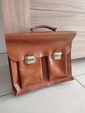 Serviette , sacoche , cartable ancien Cuir brun années 60 sac maitre ecole 
