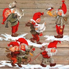 SERVIETTES EN PAPIER NOEL LUTINS ANIMAUX. PAPER NAPKINS CHRISTMAS ELVES ANIMALS