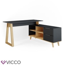 Bureau en angle Neptune ordinateur bureau PC anthracite chêne VICCO