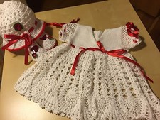 SUPERBE fait main tricoté à la main/CROCHETED BABY GIRL robe ensemble 0-12 mois