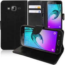 Etui Coque Housse Portefeuille Support Video NOIR Pour Samsung Galaxy J3 (2016)