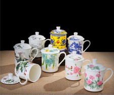 Grande tasse à thé chope 500 ml avec couvercle en porcelaine chinoise bleue mugs