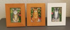LOT DE 3 PETITS CADRES CHAT EN TISSU A POSER