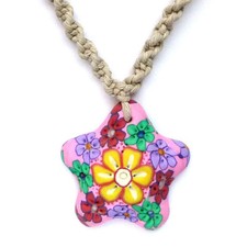 COLLIER PENDENTIF  idée cadeau - étoile millefiori fimo ROSE motifs MULTICOLORE