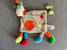Doudou plat GIRAFE Vache grise NICOTOY Mots d'enfants rond rouge Echarpe