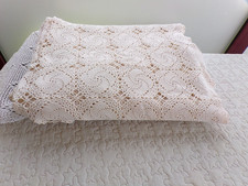Couvre lit ancien au crochet-coton beige-jeté de canapé-205X228 cm-2 personnes