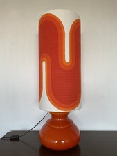 Lampe à poser Serpentin - opaline orange et tissu vintage