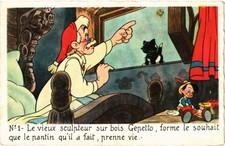 CPA AK CATS vieux sculpteur sur bois Gepettom forme souhait... Disney (a2062)