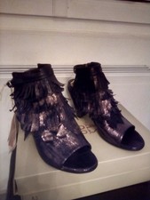 as98 sandales t 40 cuir à franges mordoré noir neuves