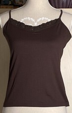 GERARD DAREL TOP DEBARDEUR BRETELLES T40 MARRON DENTELLE