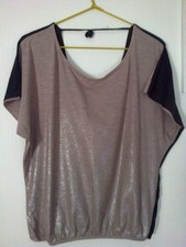 Haut/tunique noir/beige T/L "Bershka" manches chauve-souris