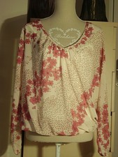 BLOUSE V T42/44 ECRU FLEURS ROSES + TOP BRETELLES DESSOUS FORME BOULE made Italy
