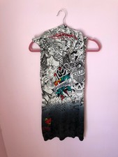 Nwot Ed Hardy 'True 'Til Death' Knit Top Belted hodded Cardigan Sweater Vest xs