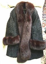 Veste vintage Astrakhan Rizal 3/4 noir taille 40 avec bordure renard