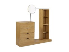 Commode AUROA - 4 tiroirs, 4 niches, 1 penderie et 1 miroir - Coloris : chêne