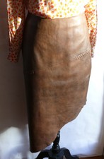 Jupe en cuir agneau marron Tony Enzo coupe asymétrique T 40 