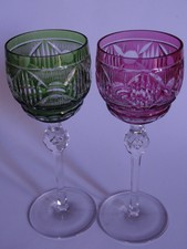 2 ANCIENS VERRES A VIN ART DECO ROEMER CRISTAL DOUBLE COLORE VAL SAINT LAMBERT