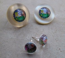 Parure bague broche bouton vintage boucles d'oreilles cabochons verre la ville