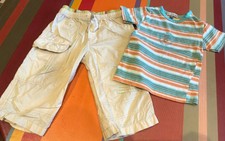 Lot 12 mois Pantalon Absorba beige et tshirt In Extenso, TBE 