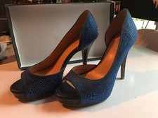 superbes peep-toes escarpins à plateforme Liu Jo t 37 bleu à strass tbe 
