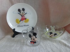Occasion Lot x3 Mug + Assiette + Bol MICKEY MOUSE Luminarc Transparent Disney  