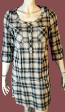 ? Des Petits Hauts Taille 38 ? robe à carreaux manches 3/4 femme beige vert