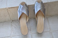 Sandales cuir argenté et corde de marque Charles Jourdan pointure 36