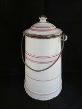Ancien Pot à Lait Emaillé Broc Laitière Rose Blanc Collection Cuisine 