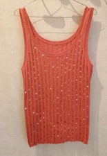 Débardeur orange sequins carrés soie et coton T40/42 (2207101) 