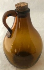 Vintage 8” Vase Amber Hand Blown Glass Corked Bottle Jug Home Decor
