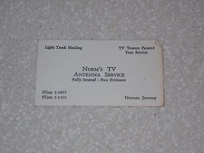 1960'S 1970'S ADVERTISMENT BUSINESS CARD SALESMAN NORMS TV ANTENNA SERVICE TREE