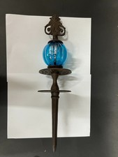 Verre Bleu Et Fer Piquet Gazon Ornement Jardin Extérieur Décor 16 " Grand