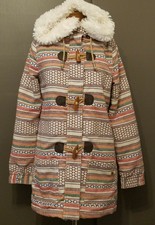 Roxy Chestnut Way Multi color Geometric Faux Fur Lined Zipper Toggle Jacket Sz S