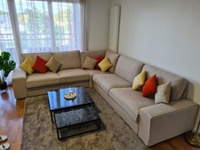 Canapé d'angle gauche en L - Fixe - Beige