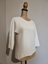 CASHMERE BLEND MADE IN ITALY : SUPERBE PULL BEIGE ET BLANC CACHEMIRE 