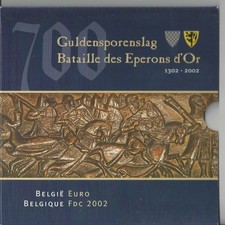 BELGIQUE 2002 BATAILLE DES EPERONS OR SERIE 8 MONNAIES et 1 MEDAILLE  BU