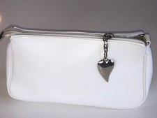 New Beautiful Lancaster Paris White Leather Purse Handbag Silver Heart Hardware