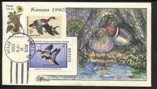 1990 Pratt Kansas Bois Canards Sauvagine Milford Main Peint Housse FDC Tampon #4