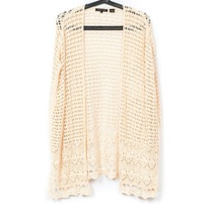 Jeanne Pierre Pull Cardigan S Femmes Tricot Ouvert Manche Courte Beige Coton