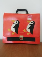 ancien cartable écolier orange décor pingouins