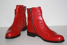 BALLERINA  Bottines Boots Cuir Rouge Bouts Ronds Doublées Cuir T 37 TBE